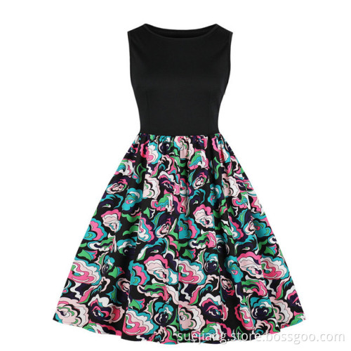 Fashion Sleeveless Ladies Flower Lovely Dress With Belt